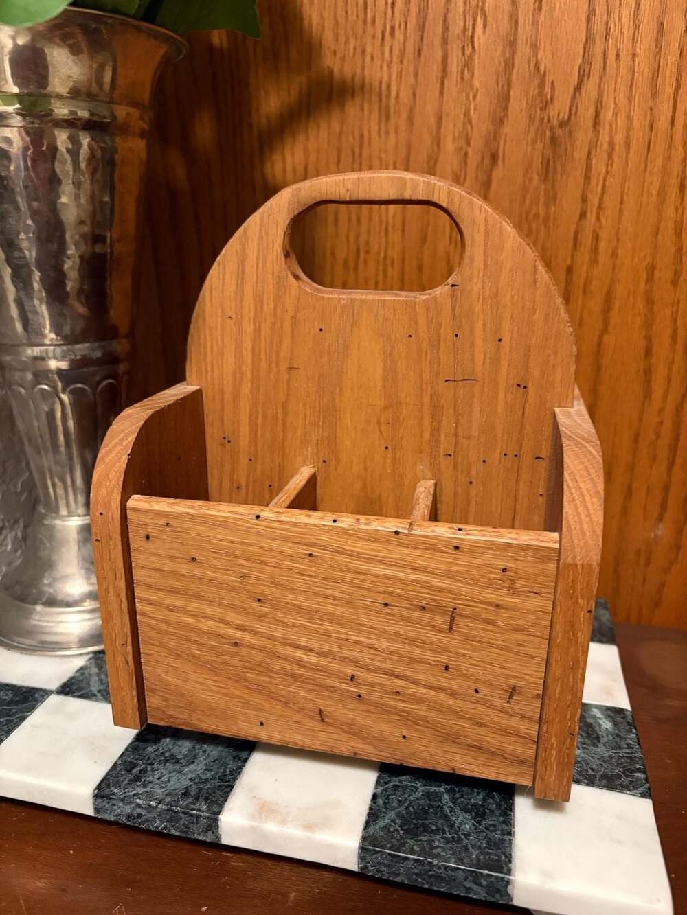 Vintage Handcrafted Solid Wood Spinning Divided Caddy Storage Box with Handle